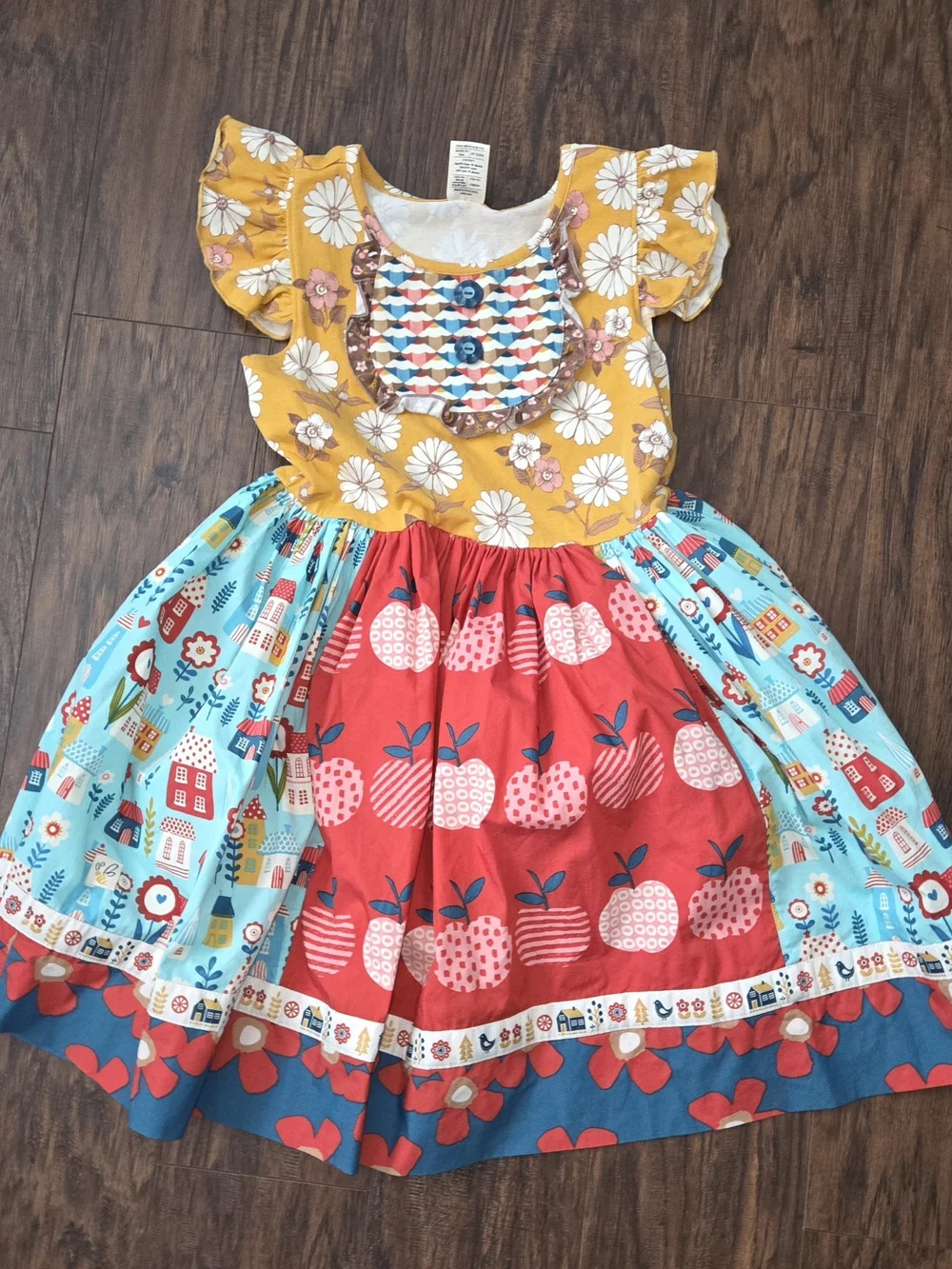 Wildflowers Girls Multi-Print Flutter Sleeve Dress - Yellow, Red, Blue, Aqua